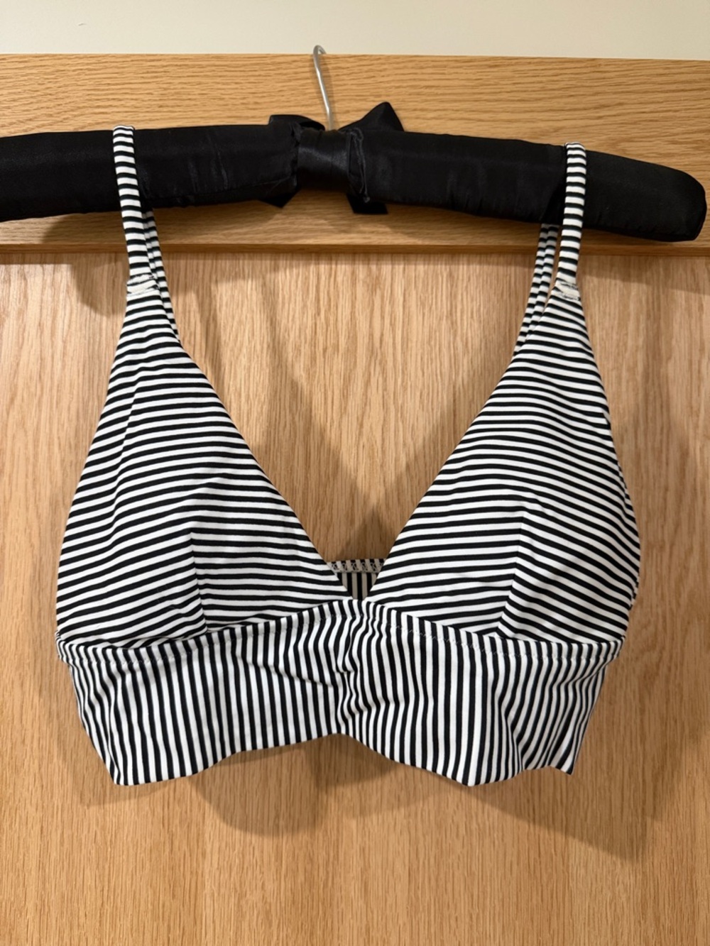 Black & White Striped Bikini Top - Classic Triangle Swim Bralette
